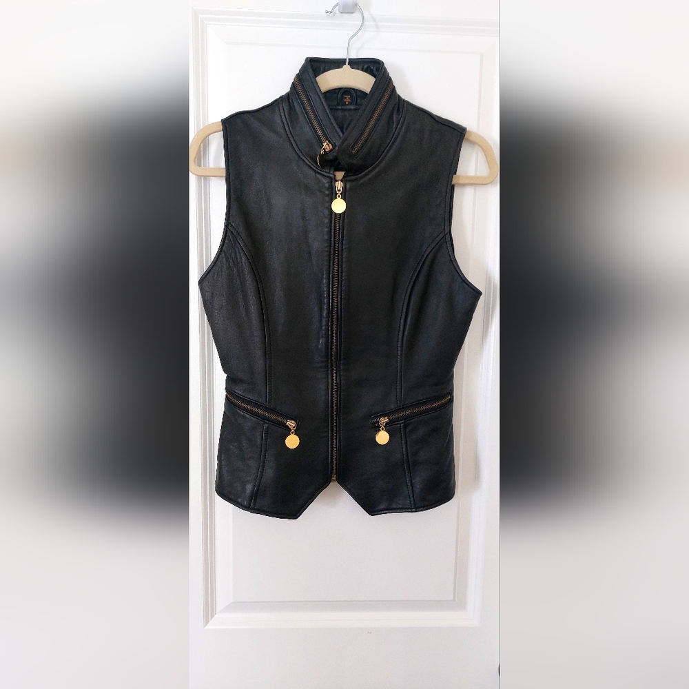 Black Leather Second Skin Zip Vest